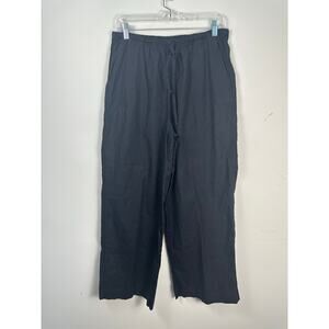 Athleta Linen Blend Oversized Pull on Wide Leg Pants Size Small Black EUC
